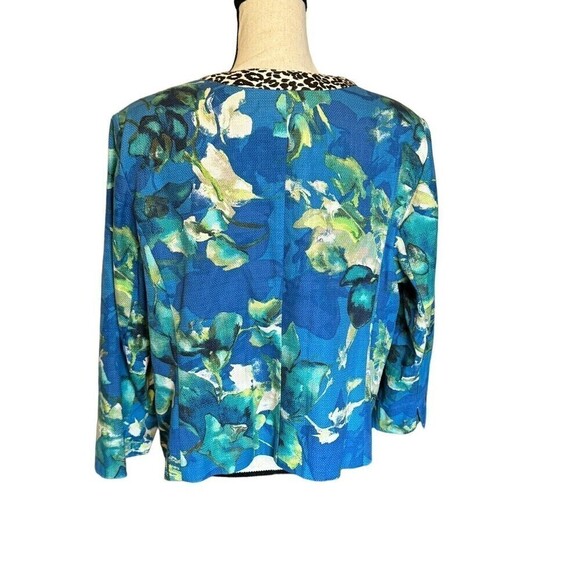 Chicos Blazer Women's 3 XL 16 Open Front Cotton Jacket Floral Animal 3/4 Sleeves - Picture 3 of 8
